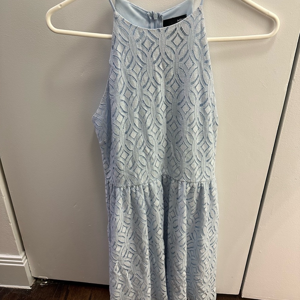 Aqua Sky Blue Textured Halter Dress